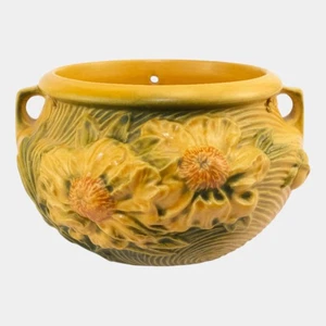Roseville Peony Yellow 1942 Pottery Hanging Basket Planter 467-5 - Picture 1 of 7