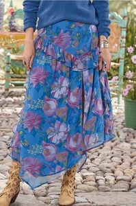 NEW Sundance XXL Maude Meadowlark Skirt Blue Floral Ruffle Side Zip Elastic - Picture 1 of 4