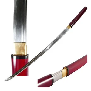 MAKOTO Handmade Shirasaya Samurai Katana Sharp Sword Burgundy Red - Picture 1 of 6