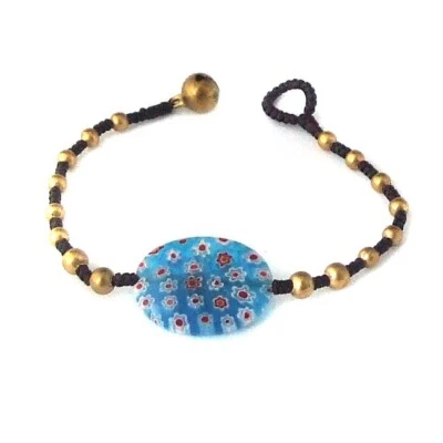 Pulsera Multi Cristal Azul y Cuero Foto 1 de 3