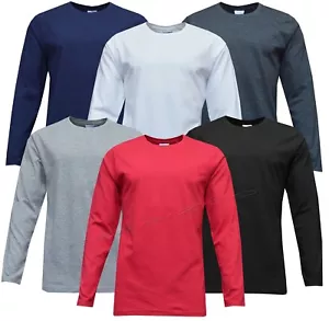 T-shirt décontracté homme manches longues plat 100 % coton premium petit - XXL - Photo 1 sur 7