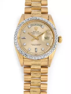 Rolex Day-Date 36mm 18k Yellow Gold President Bark Finish Diamond Dial Ref 1807 - Picture 1 of 7