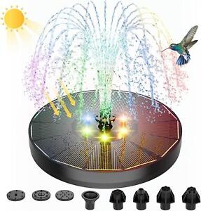 Solar Fountain Water Pump with Color LED Lights for Bird Bath 3w with 7Nozzles