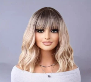 Lined GOLDEN Shoulder Lengh Curly Hair 14inch FULL HEAD WIG - Picture 1 of 1