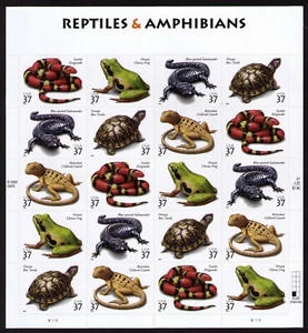 USA Sc# 3814 3815 3816 3817 3818 REPTILES & AMPHIBIANS Pane of 20 Stamps - MNH - Picture 1 of 1