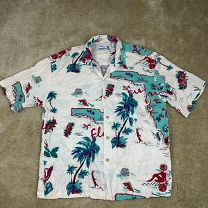 Palm Land Tropics Mens Hawaiian Shirt Large Florida map beaches panhandle - Picture 1 of 19