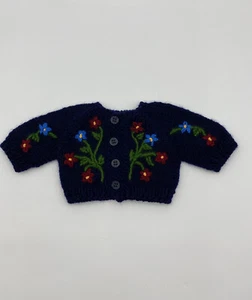 Handmade Crochet Navy Blue with Flower Designs Cardigan Dolls - Picture 1 of 10