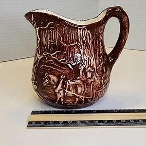 Vintage Unique Signed Hand Made Creamer Brown Glazed  Horse-buggy Cabin  - Picture 1 of 17