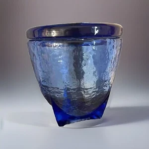 Fire And Light Recycled Glass Cobalt Blue Footed Jar With Lid - Picture 1 of 16