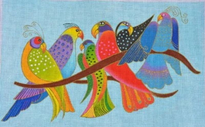 Needlepoint Handpainted Danji Songbirds Laurel Burch w/ Stitch Guide - Image 1 of 4
