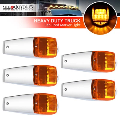 New 5x Amber 17 LED Chrome Cab Roof Marker Light Fits Peterbilt Kenworth - Image 1 of 4