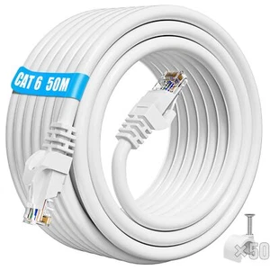 Câble Ethernet 50m Blanc Cable RJ45 Cat 6 Haute Vitesse Gigabit Cable Réseau ... - Afbeelding 1 van 7
