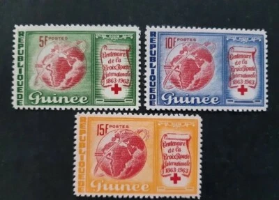 Guinea 1963 red cross 3 stamps MNH Yvert 168-70 - Image 1 of 2