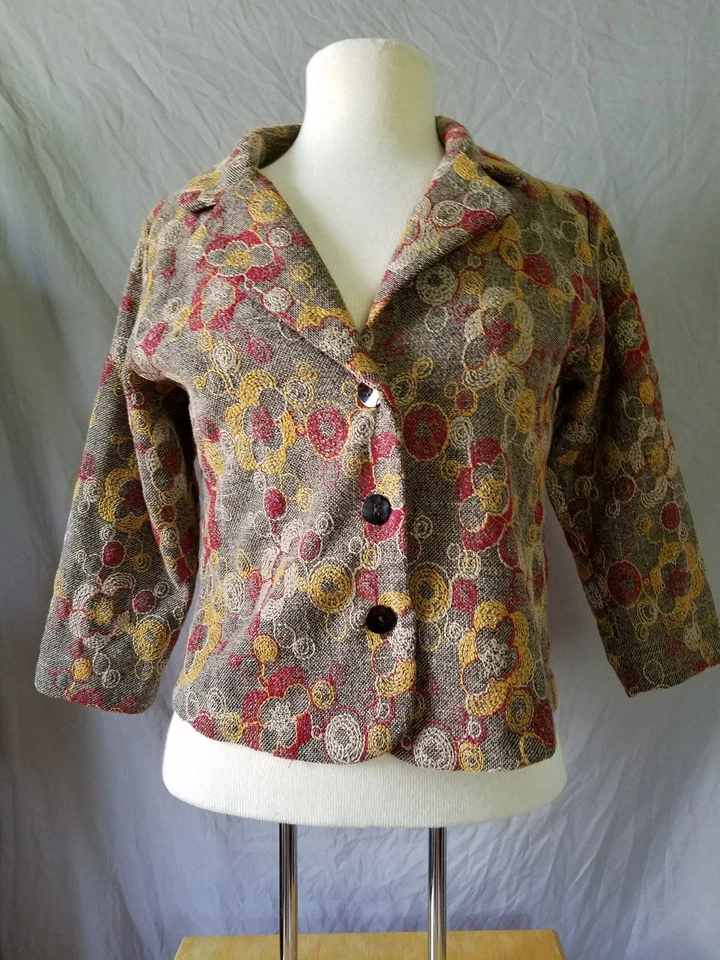 Blazer Andria Lieu Mujer Manga 3/4 Tejido Bordado Funky Arte Abotonado Pequeño Foto 1 de 4