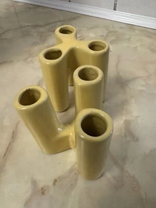 Enzo Bioli 1970’s Style Interlocking Flower Frog Puzzle Vase Yellow 2 Piece - Picture 1 of 7