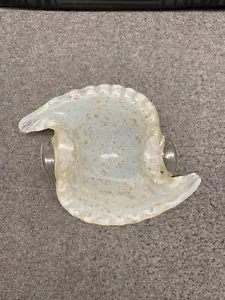Murano Glass Ashtray White with Copper Aventurine Ruffle Edge Art Glass - Picture 1 of 7