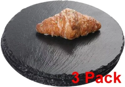 3 Pc Slate Cheese Boards Round Black Stone Plates Placemats Gourmet Serving Tray - Image 1 of 4