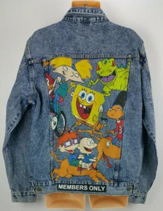NEW Members Only XXL 2XL Nickelodeon Cartoon Rugrats Spongebob Denim Jean Jacket - Picture 1 of 12
