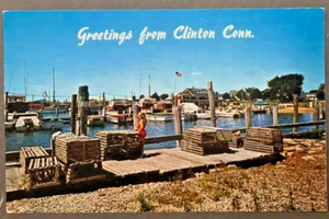 Clinton CT Greetings from Clinton CT View of Town Dock SHIPS FREE - Picture 1 of 2