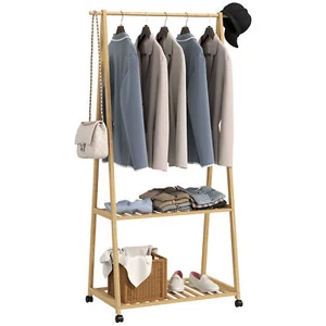 HOMCOM Estante para Ropa de Bambú con 2 Estantes de Almacenamiento, Efecto Madera Natural - Imagen 1 de 11