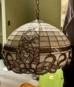 Tiffany Hanging Pendant Lamp CUSTOM Stained Glass Ceiling Light EUC - Picture 1 of 7