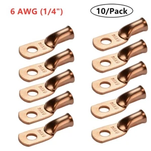 (10) 6 Gauge Ring 1/4" Hole Terminal BATTERY Lug Bare Purple Copper Un-insulated - Picture 1 of 5
