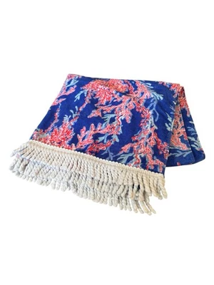 Lilly Pulitzer Beach Towel Borealis Blue Swim on Over Coral Red White Velour - Image 1 of 4