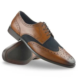 Mens Leather Brogue Shoes Smart Formal Casual Lace Up Work Office Brogues Size - Picture 1 of 18