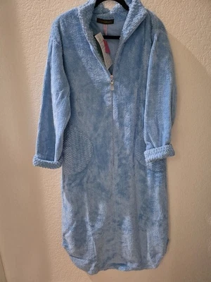 NWT Stan Herman M Blue Chenille Zip Up Maxi Robe House Coat Shabby Chic Granny  - Image 1 of 4