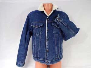 Vintage Plain Pockets USA Sherpa Trucker Denim Jacket Mens M/L Fully Lined J25 - Picture 1 of 15