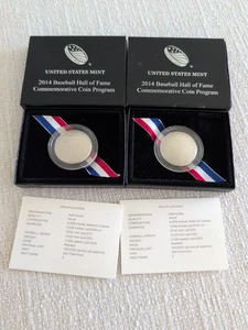 2014-S Baseball Hall of Fame Proof Clad Half Dollar US Mint COA (2 Coin Lot) - Picture 1 of 1