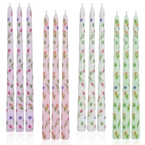 Velas Cónicas Florales Rosa Velas Cónicas Altas Estampado de Tulipán 12 pulgadas Sin Perfume Ca... - Imagen 1 de 7