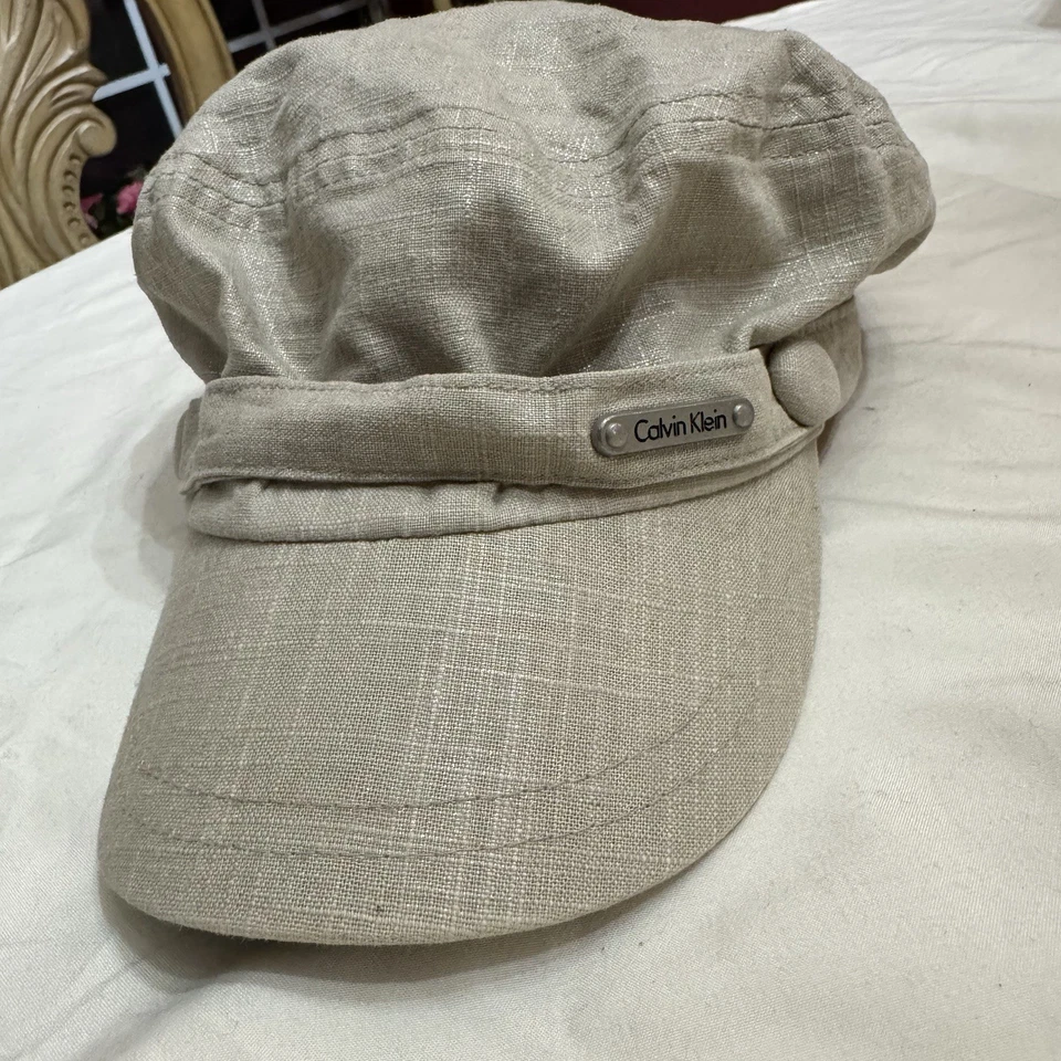 Gorra Calvin Klein Newsboy/Baker Boy Logo CK Lino Mezcla Algodón Beige Talla Única Foto 1 de 4