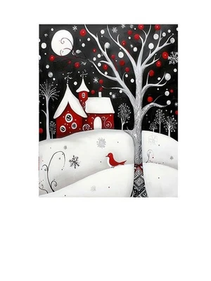 16x20 Minimalist Red and White Christmas Girl Canvas Wall Art Canvas Print - Image 1 of 4