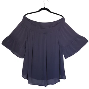 Torrid Blouse Womens 2XL Off Shoulder Grey Flowy Ruffle Sleeve Peasant Top - Picture 1 of 5