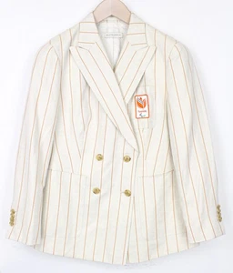 SUISTUDIO Parker Women's Blazer UK16S Off-White Striped Linen Cotton Blend * - Picture 1 of 11