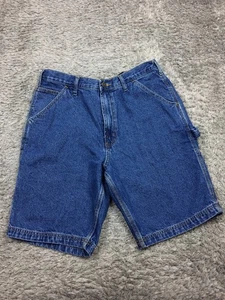 Pantaloncini jeans carpentiere blu intero uomo taglia 34 blu denim lavaggio scuro elastico schiena - Foto 1 di 12
