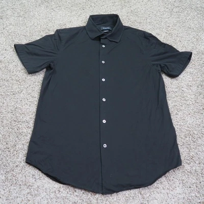 Bugatchi Shirt Mens Medium Black OoohCotton Tech 8 Way Stretch Short Sleeve - Image 1 of 4