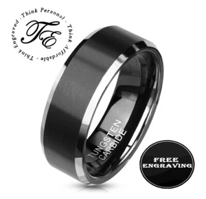 Personalized Men's Traditional Tungsten wedding Ring - Engraved Wedding Ring - Picture 1 of 7