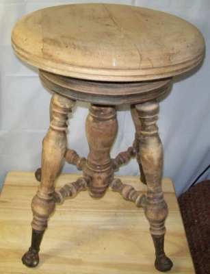 Antique Swivel Wood Piano Stool Claw Foot Glass Ball Feet Victorian Turned Legs - Image 1 of 4