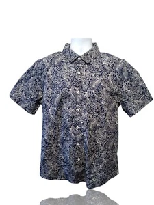Camicia hawaiana Thomas Sterling taglia L con bottoni davanti misto cotone, blu navy/bianco. NS-13 - Foto 1 di 8