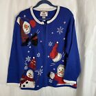 Tiara International Sweater Womens Xl 18 20 Snow Man Christmas Embroidery Blue