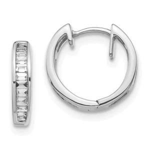 10k White Gold Baguette Diamond Hinged Hoop Earrings Gift for Mother - Picture 1 of 4