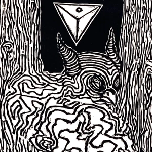 Grafik Wald Landschaft Linolschnitt 23" Wildtiere Eule Kunst Natur Textur Holzmaserung - Bild 1 von 6