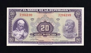 F.C. COLOMBIA , 20 PESOS ORO 1950 , S/C ( UNC ) , P.392d . - Imagen 1 de 2