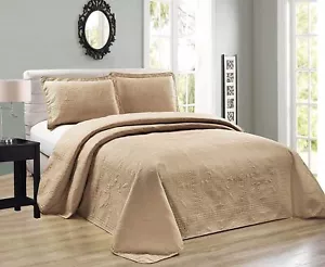 Elegant Home Beautiful Over Sized Taupe Solid Color Embossed Floral Striped 3... - Picture 1 of 1