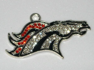 DENVER BRONCOS INSPIRED 1 3/4" RHINESTONE CHARMS ZIPPER PULL, LANYARD, KEYCHAIN - Picture 1 of 1