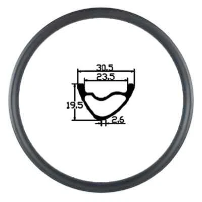 Llanta de carbono para bicicleta MTB 29er forma de V asimétrica 30,5*19,5 mm 24 28 32 36H tubeless Foto 1 de 4