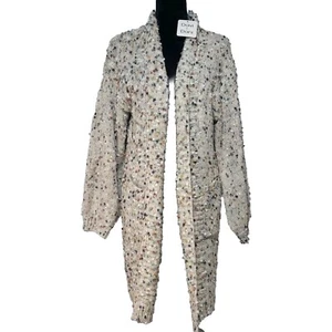 NWT LARGE DAVI & DANI LONG SWEATER COAT MULTICOLOR ON IVORY LONG SLV OPEN FRONT - Picture 1 of 13