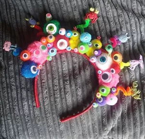 Alien Fancy Dress Headpiece Hairband Eyeballs Pompom Halloween Fancy Dress - Picture 1 of 10